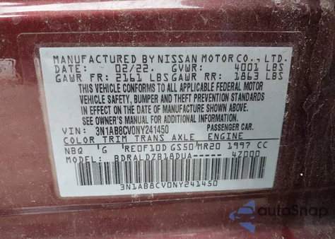2022 Nissan Sentra Sv Xtronic Cvt z USA, uszkodzony, nr VIN 3N1AB8CV0NY241450